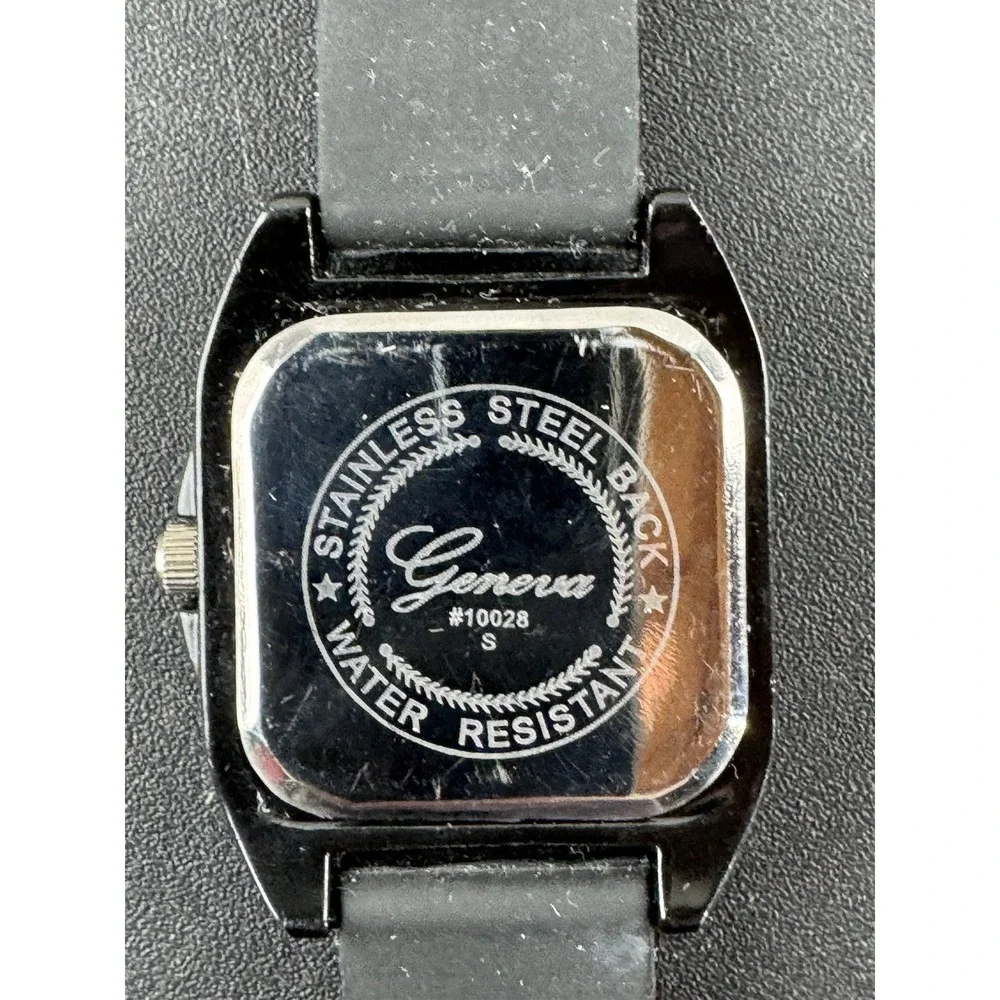 Geneva quartz square watch black face rhinestone bezel‎ sports band works
